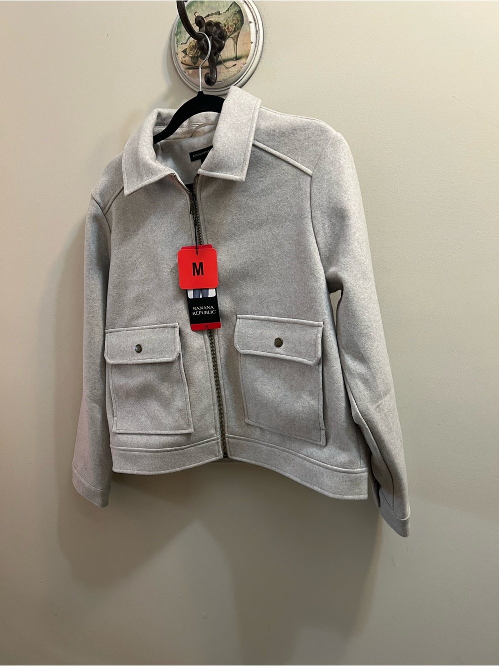Banana Republic Women's Light Taupe Wool-Blend Zip Front Jacket w/Pockets Size M